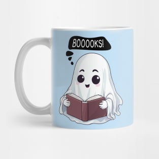 Kawaii Halloween Ghost 'BOOOOKS' - Spooktacular Reading Fun Mug